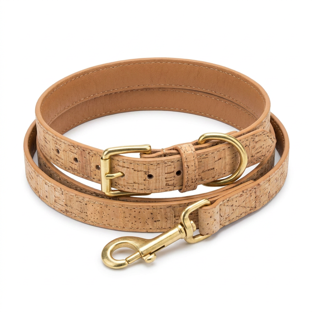 Italian Padded Leather Collar Tan Cream angled view