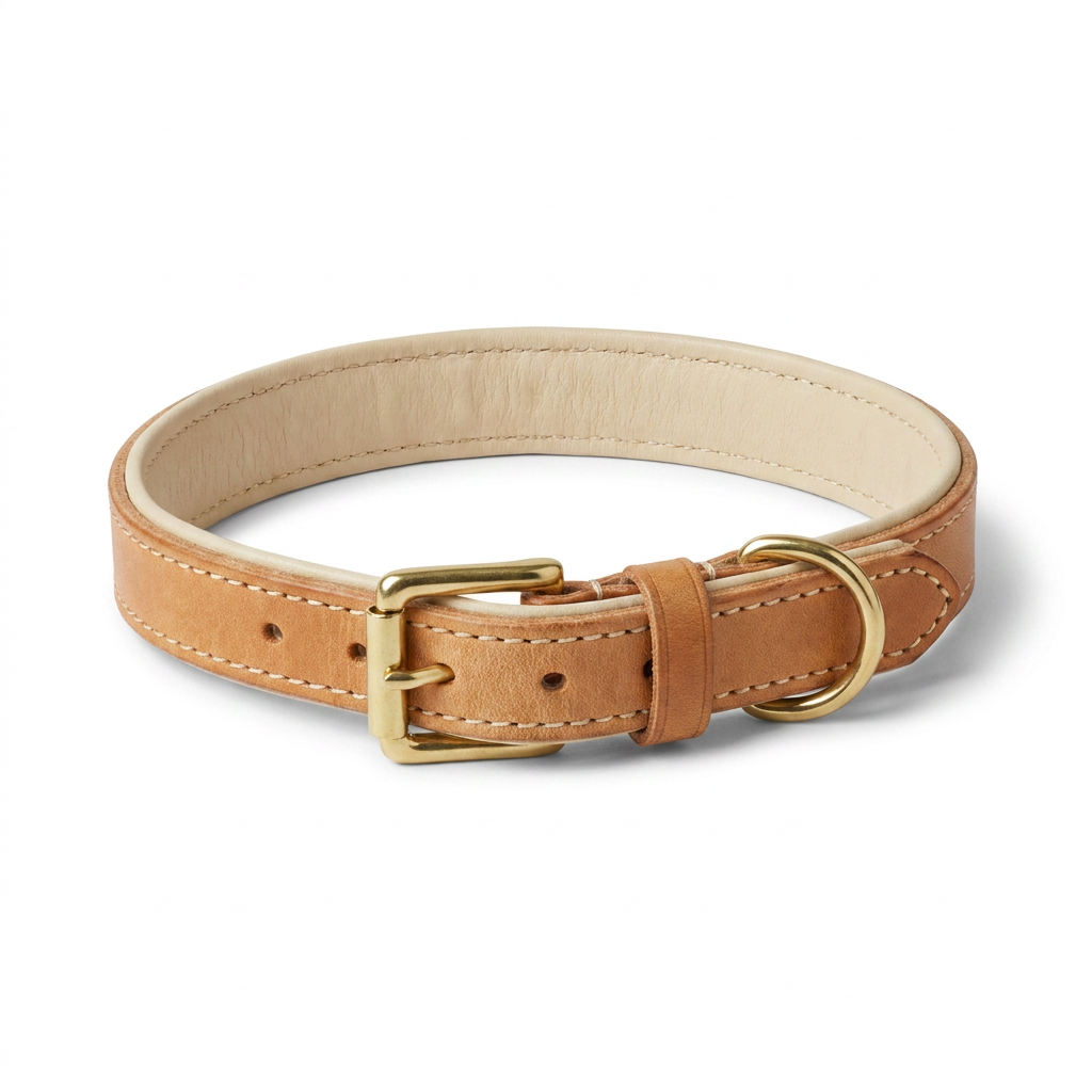 Italian Padded Leather Collar Tan Cream top-down view