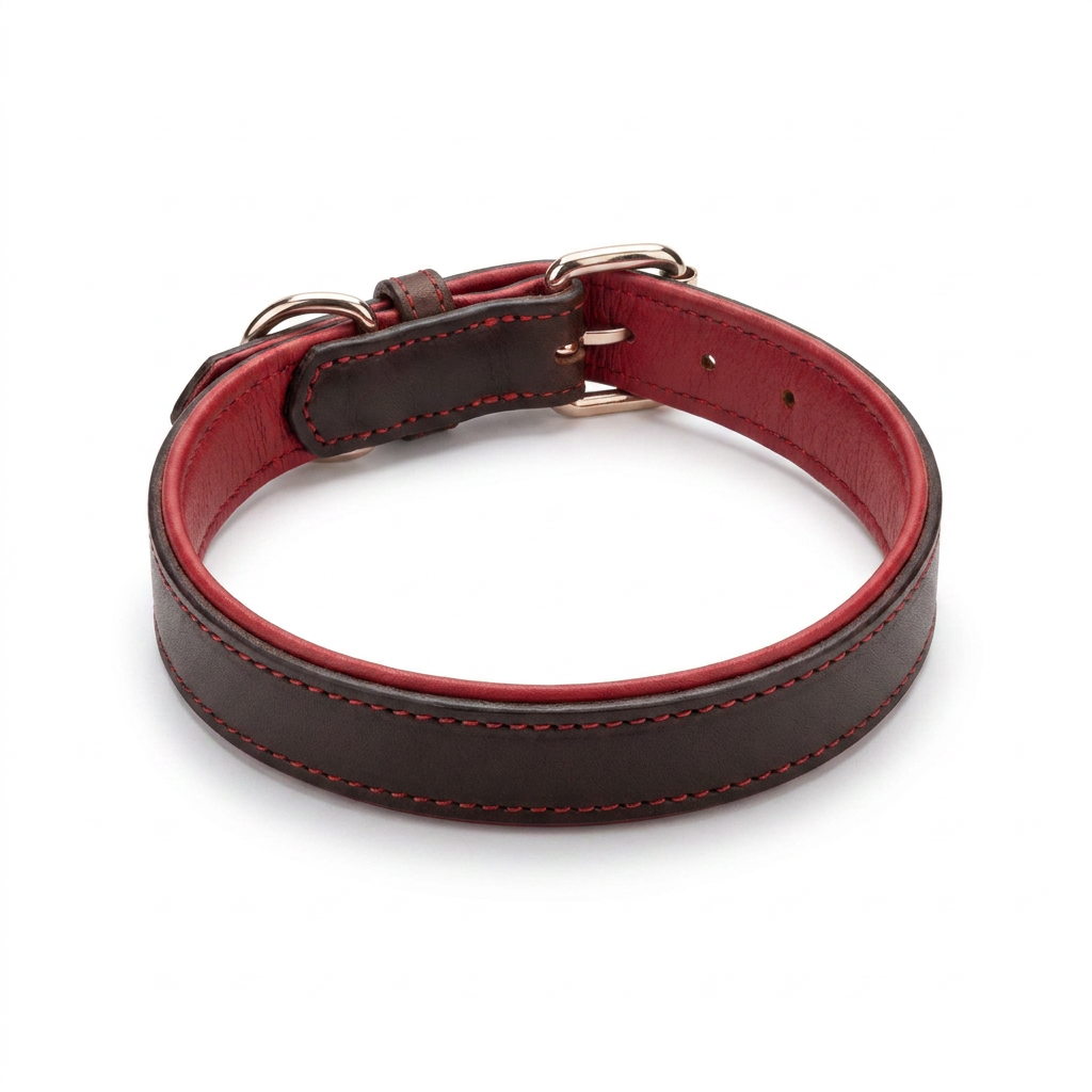 Italian Padded Leather Collar Brown Red top-down view
