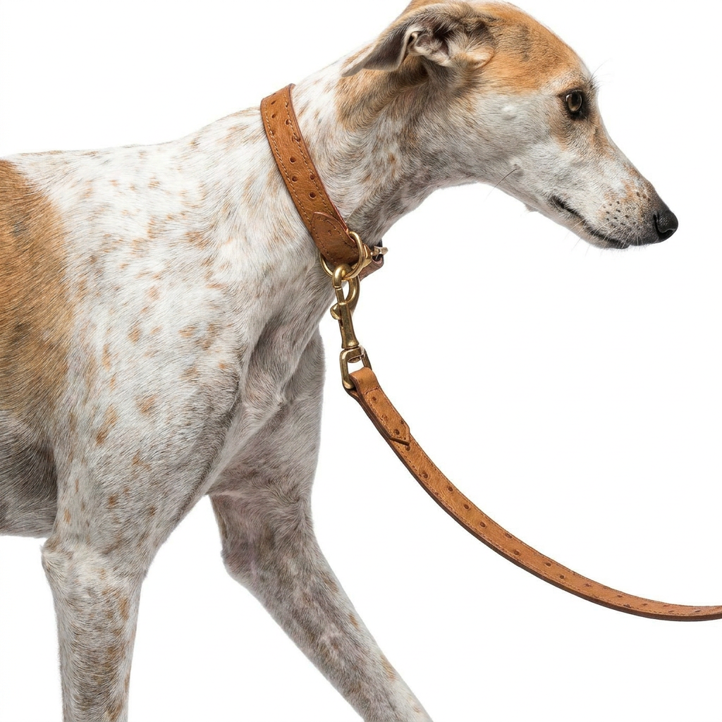 Ostrich Leather Lead Tan with dog