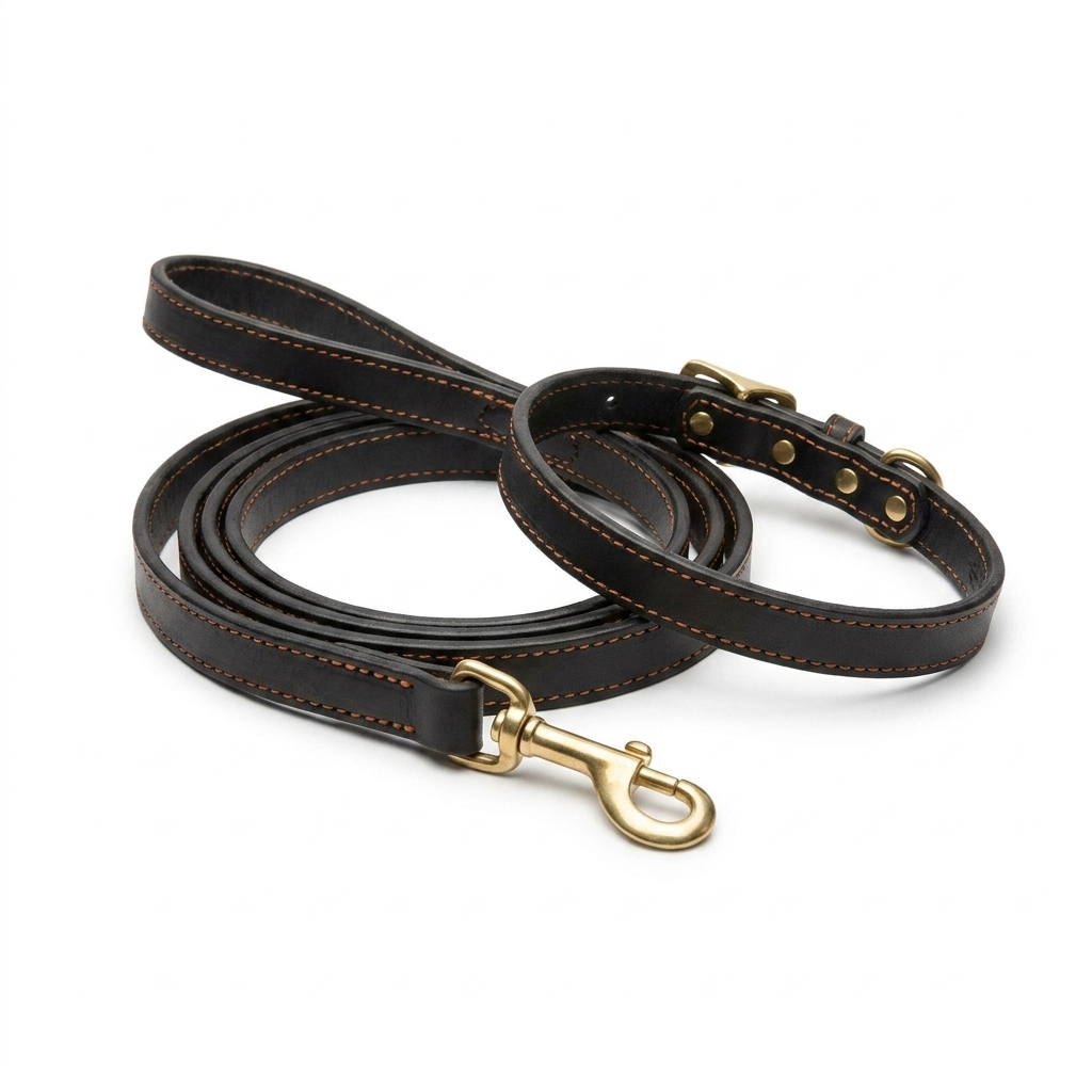 Ostrich Leather Lead Black front view