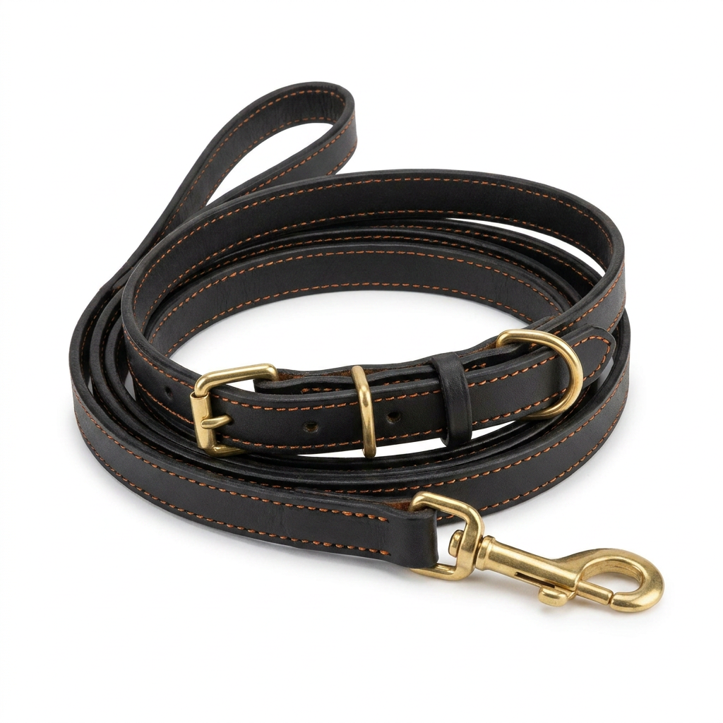Ostrich Leather Lead Black angled view