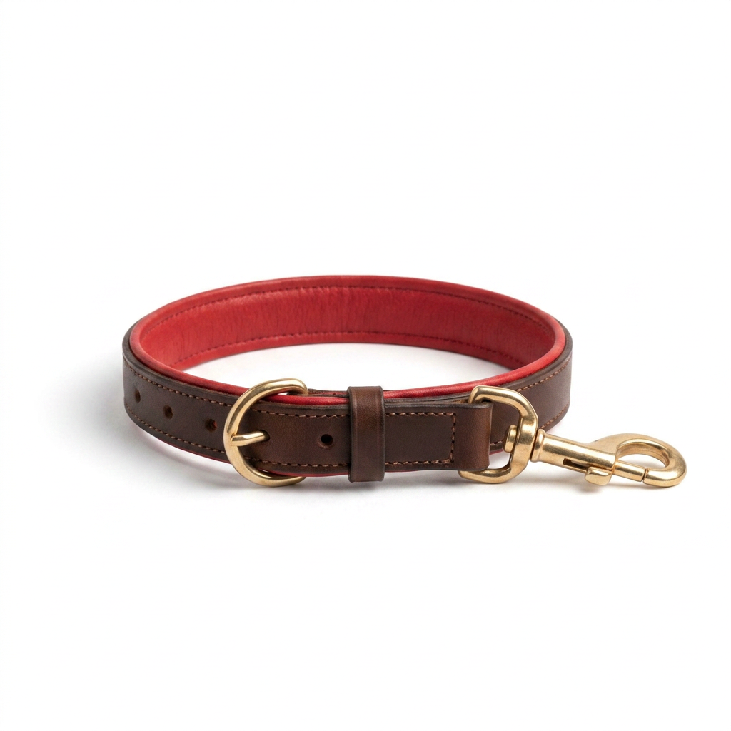 Italian Padded Leather Lead Brown Red front view