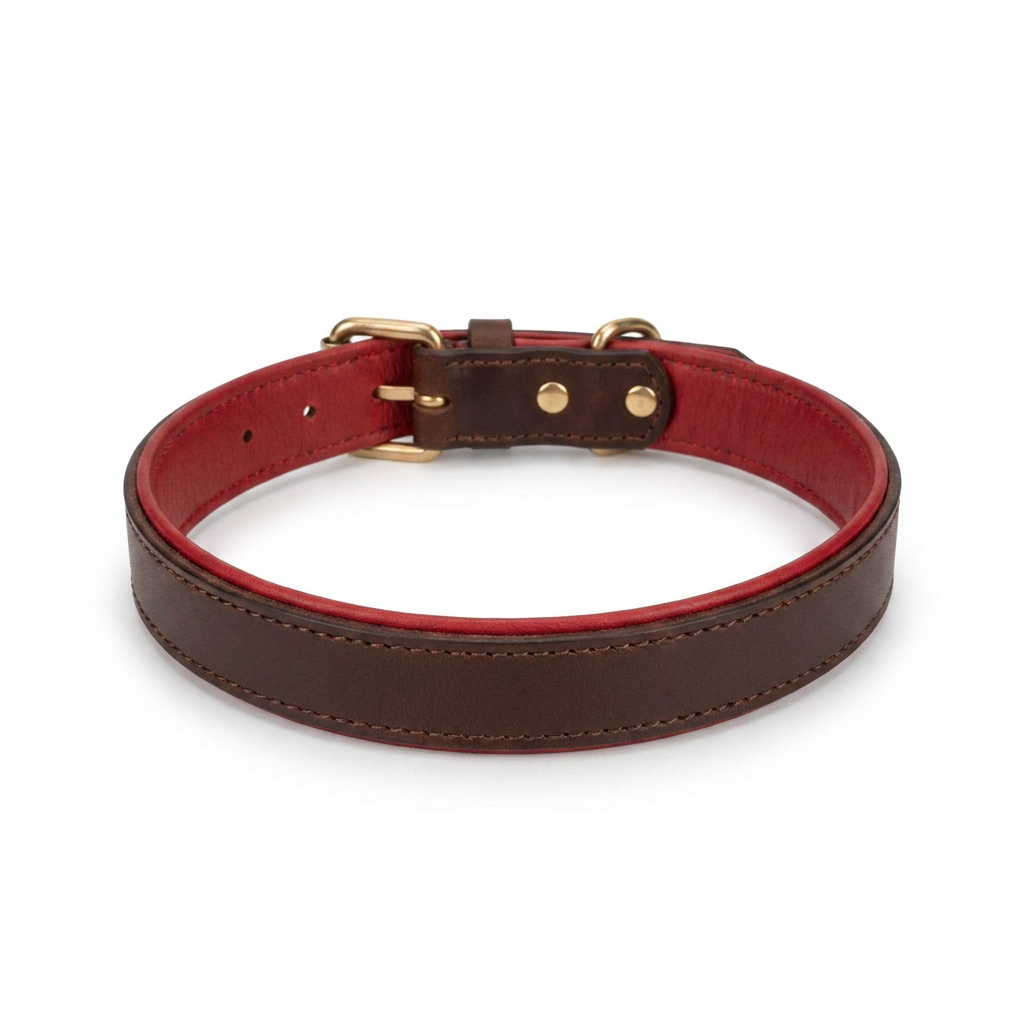 Italian Padded Leather Lead Brown Red angled view
