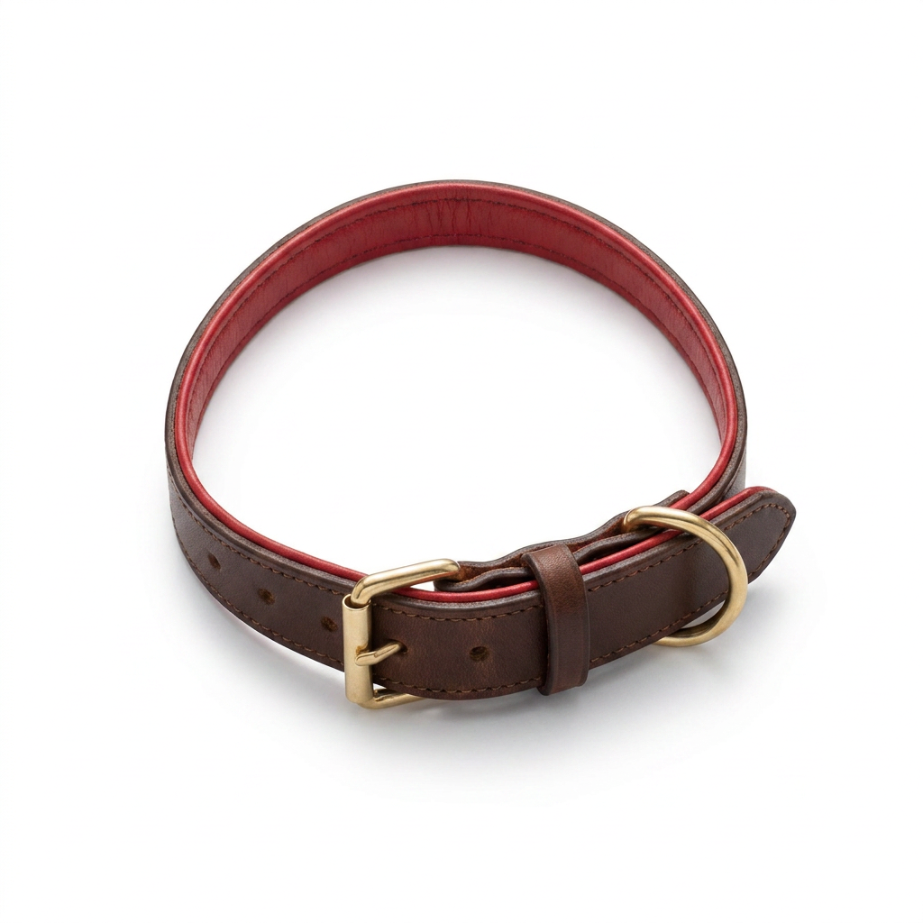Italian Padded Leather Lead Brown Red top-down view