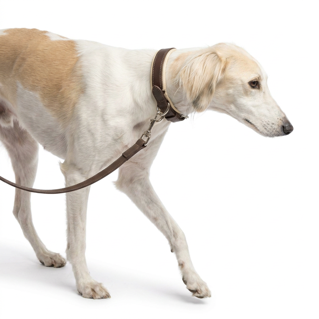 Italian Padded Leather Lead Brown Cream with dog
