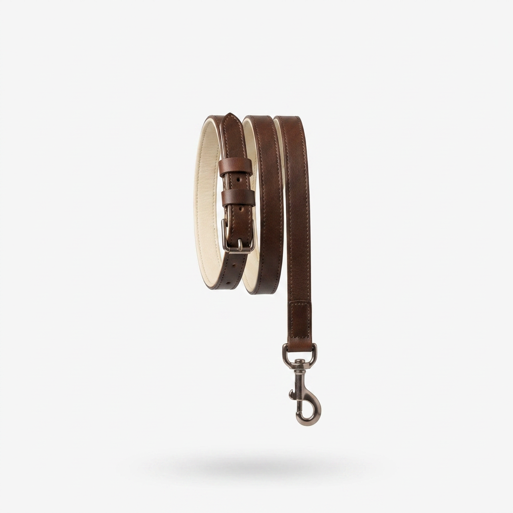 Italian Padded Leather Lead Brown Cream front view