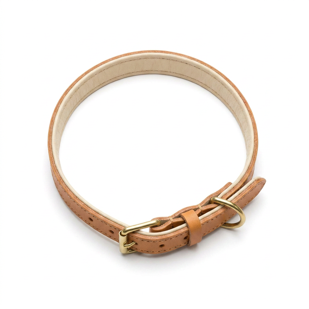 Italian Padded Leather Lead Tan Cream top-down view