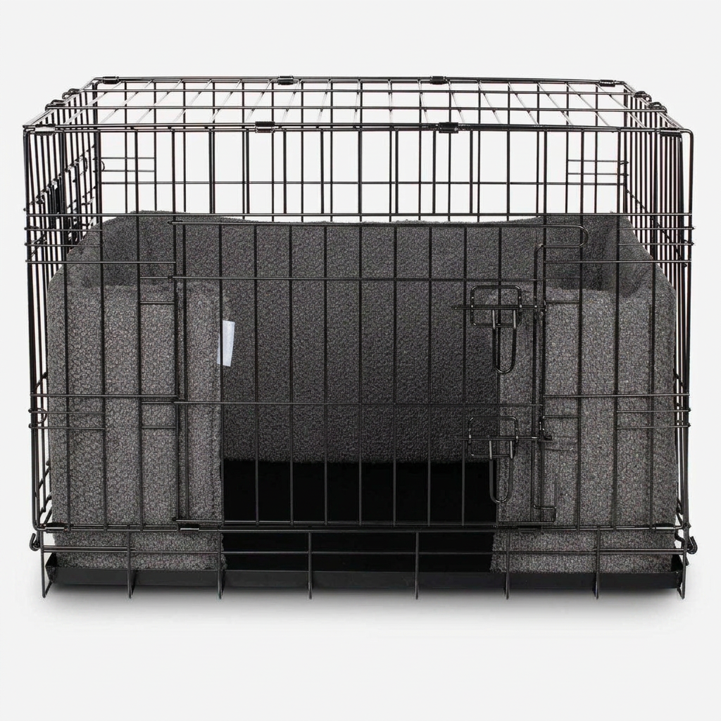 Dog Crate Bumper Granite Bouclé front view