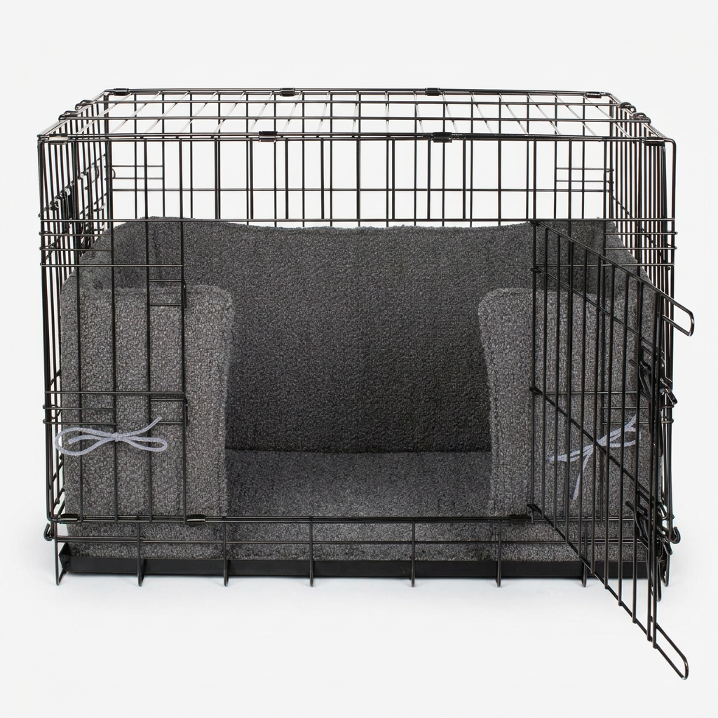 Dog Crate Bumper Granite Bouclé angled view