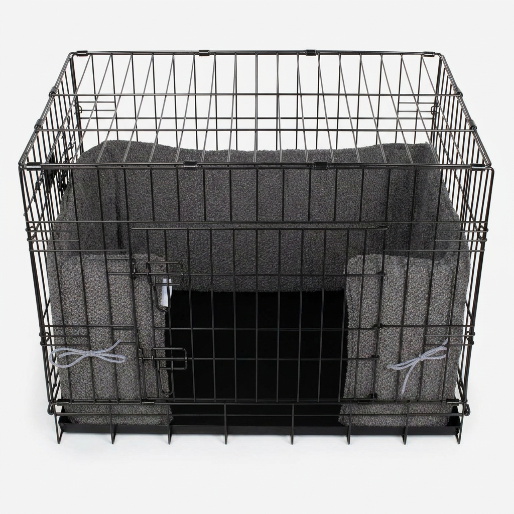 Dog Crate Bumper Granite Bouclé top-down view