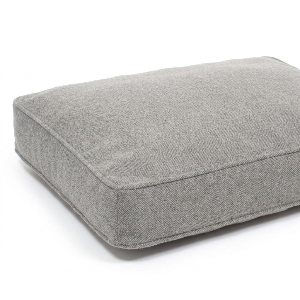 Dog Cushion Pewter Herringbone Tweed angled view