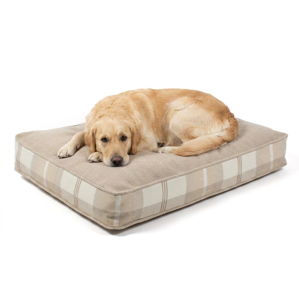 Dog Cushion Balmoral Natural Tweed with dog