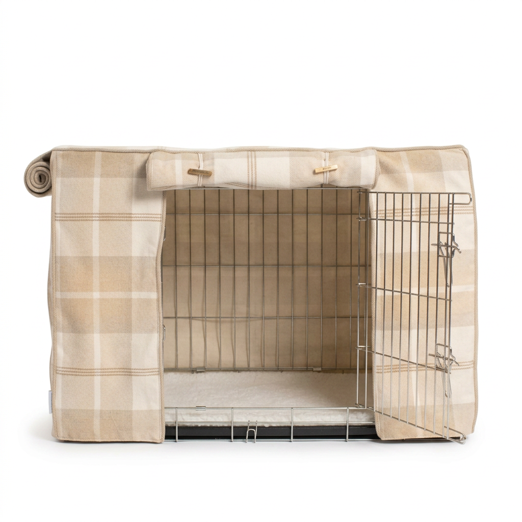 Dog Crate Cover Balmoral Natural Tweed front view