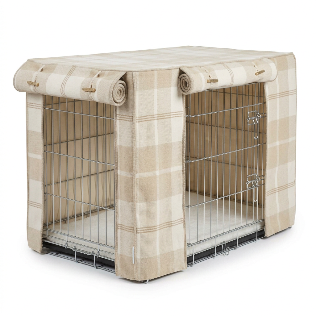 Dog Crate Cover Balmoral Natural Tweed angled view