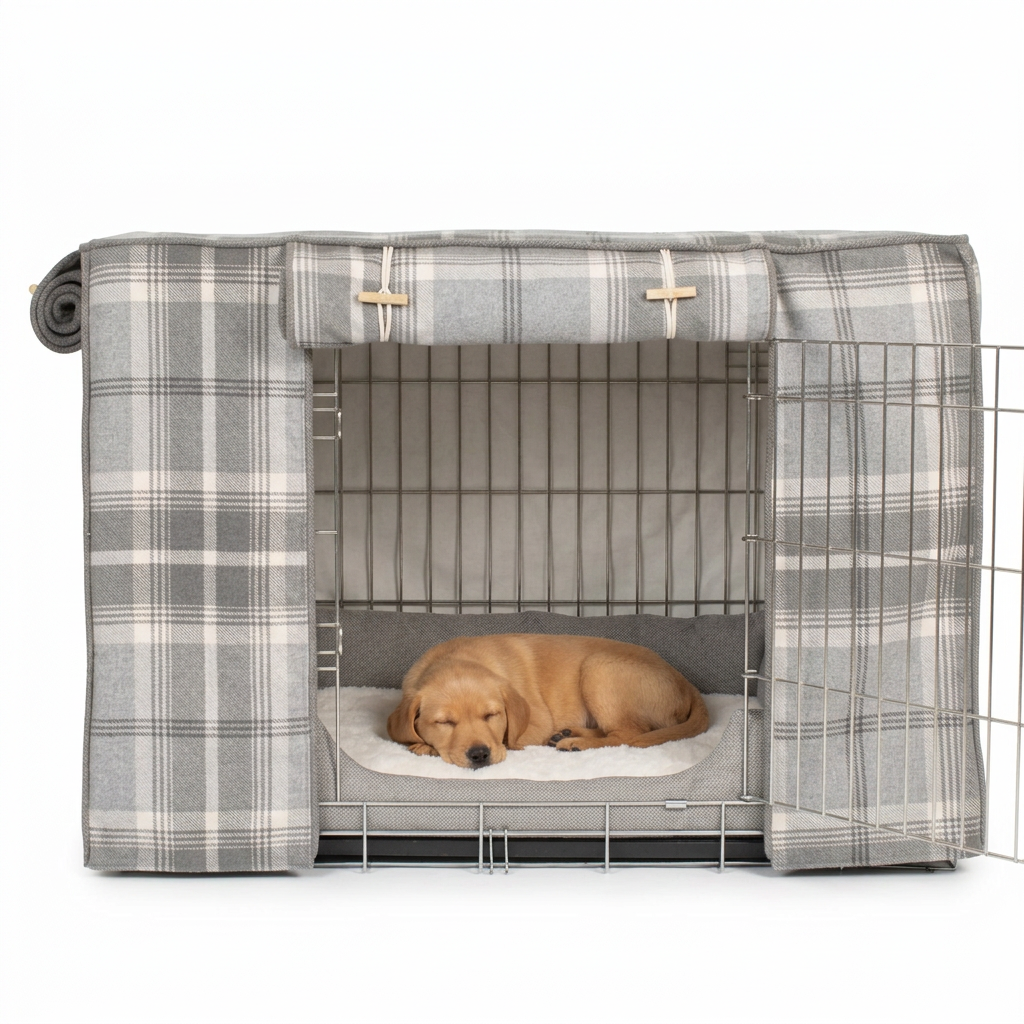 Dog Crate Bumper Balmoral Dove Grey with dog