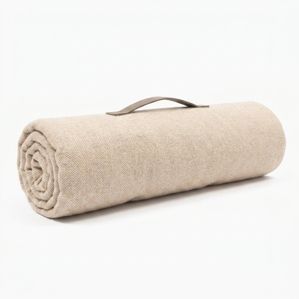 Travel Mat Natural Herringbone Tweed angled view