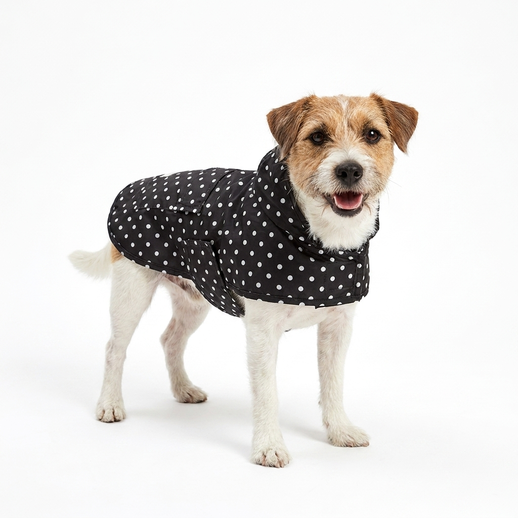 Dog Raincoat Black Polka Dot with dog