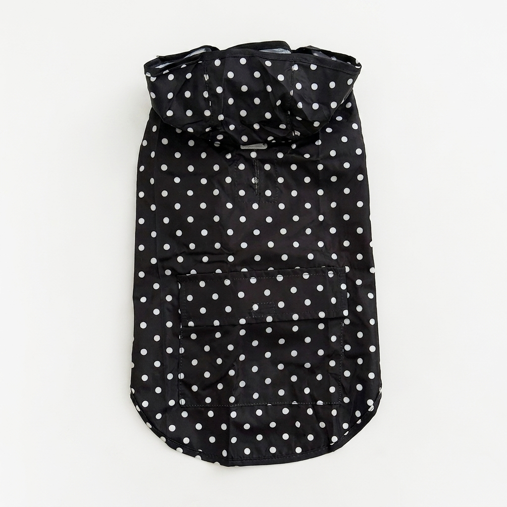 Dog Raincoat Black Polka Dot front view