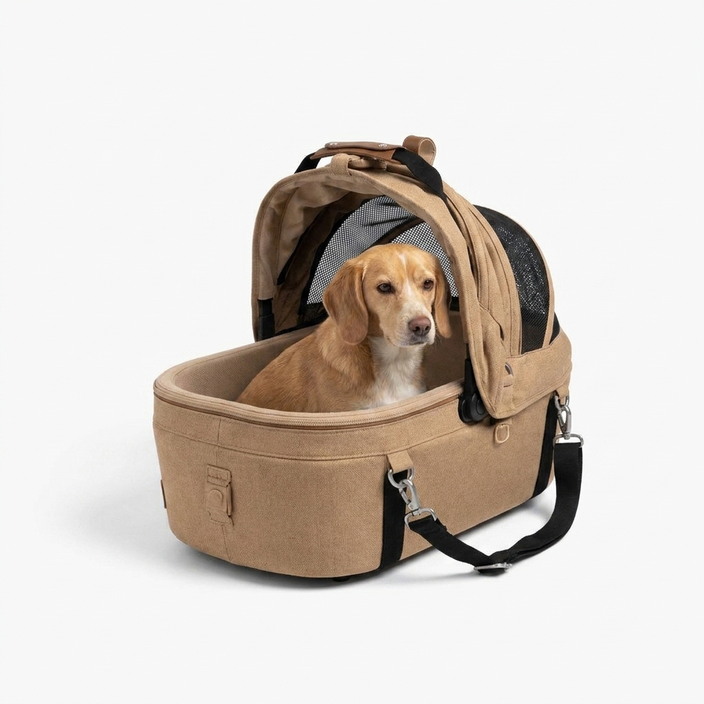 Maeve Pet Car Seat Sable with dog