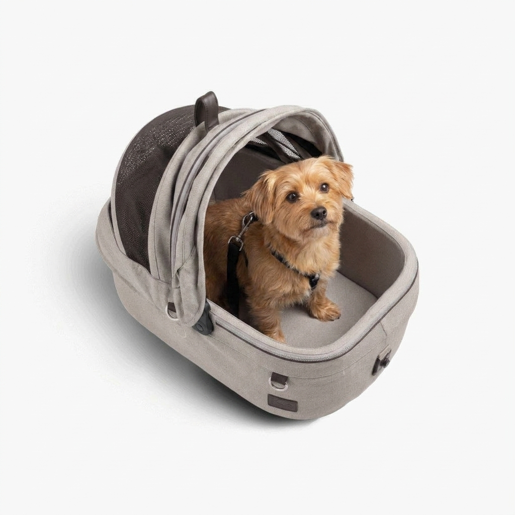Maeve Pet Car Seat Fawn with dog