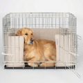 Dog Crate Bumper Natural Herringbone with dog