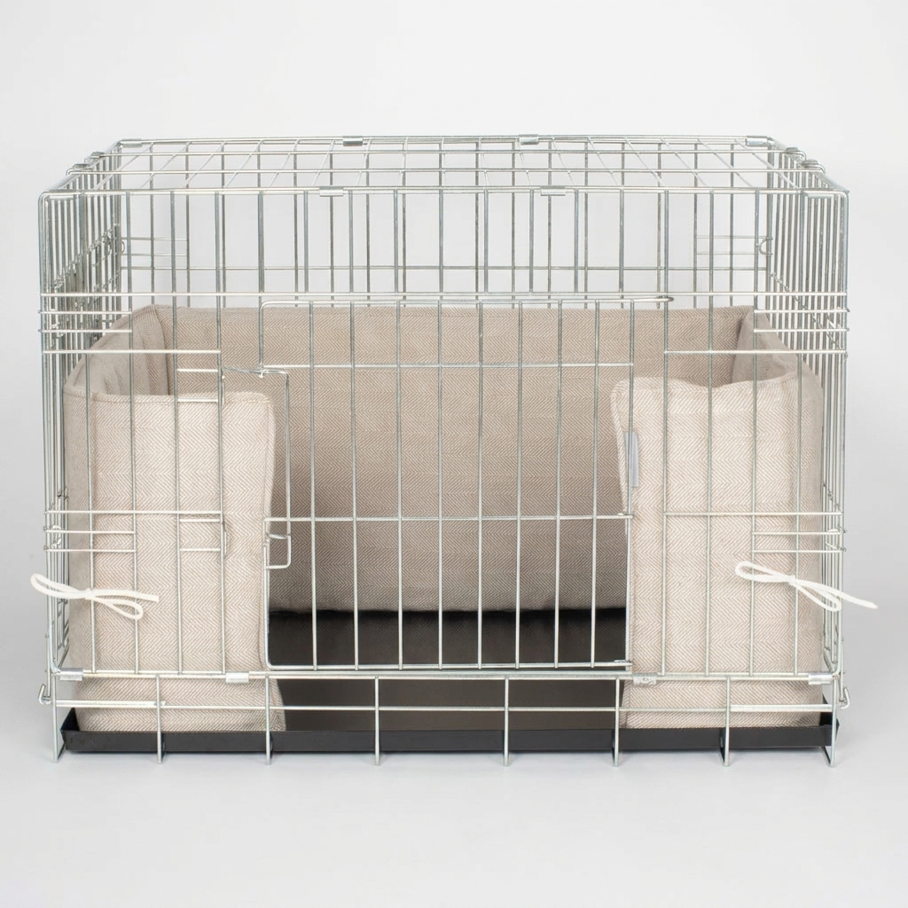 Dog Crate Bumper Natural Herringbone front view