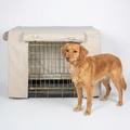 Dog Crate Cover Natural Herringbone with dog