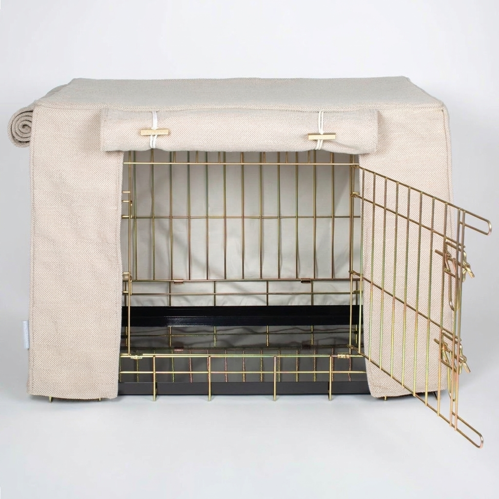 Dog Crate Cover Natural Herringbone front view