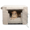 Dog Crate Set Natural Herringbone with dog
