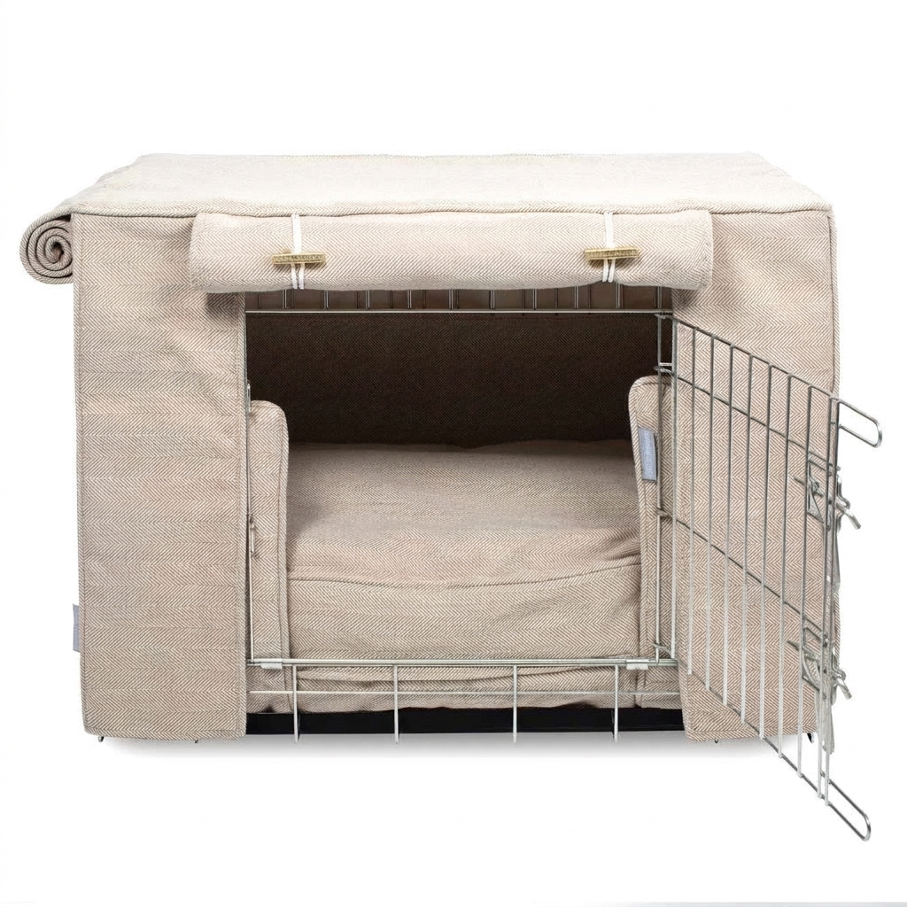 Dog Crate Set Natural Herringbone front view