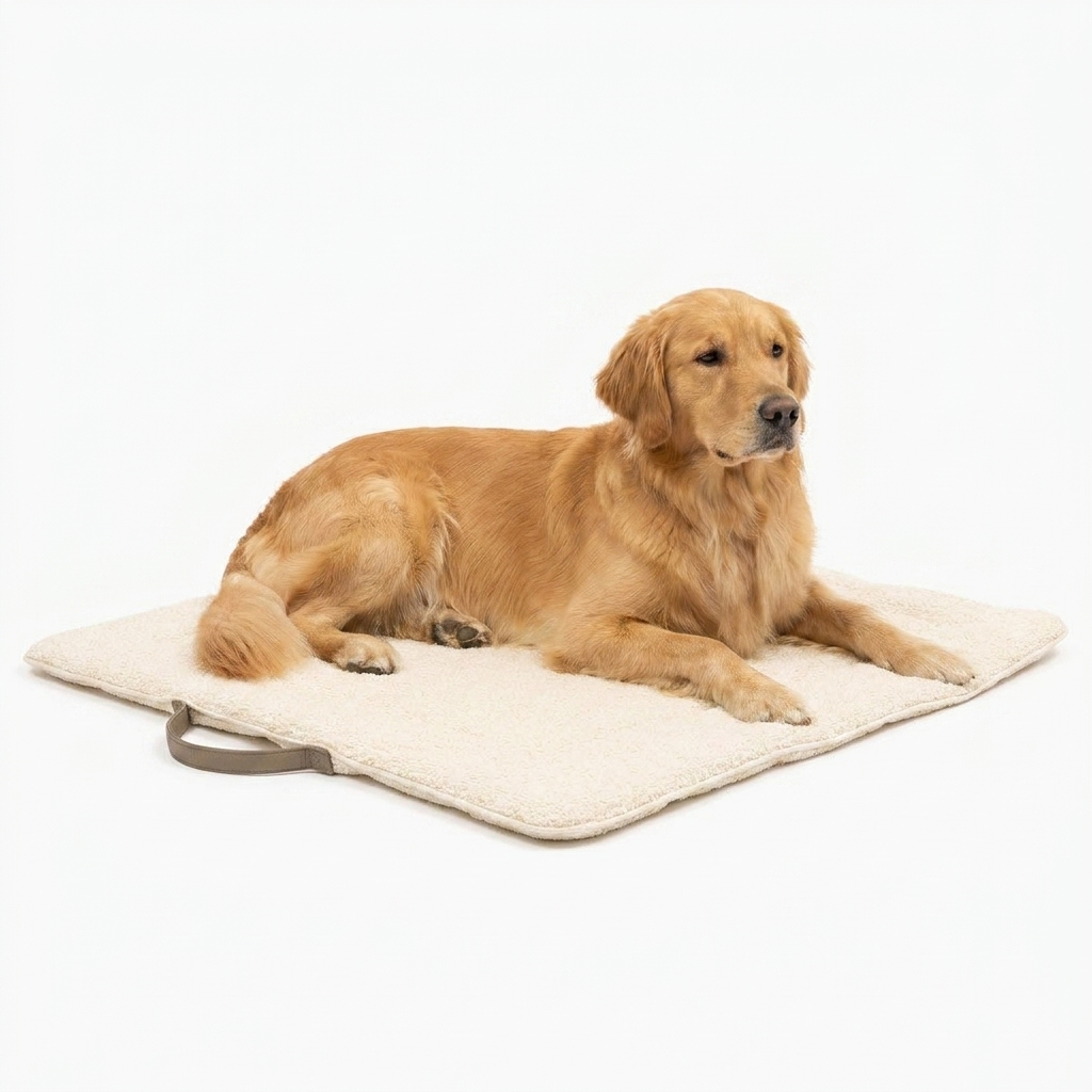 Travel Mat Ivory Bouclé with dog