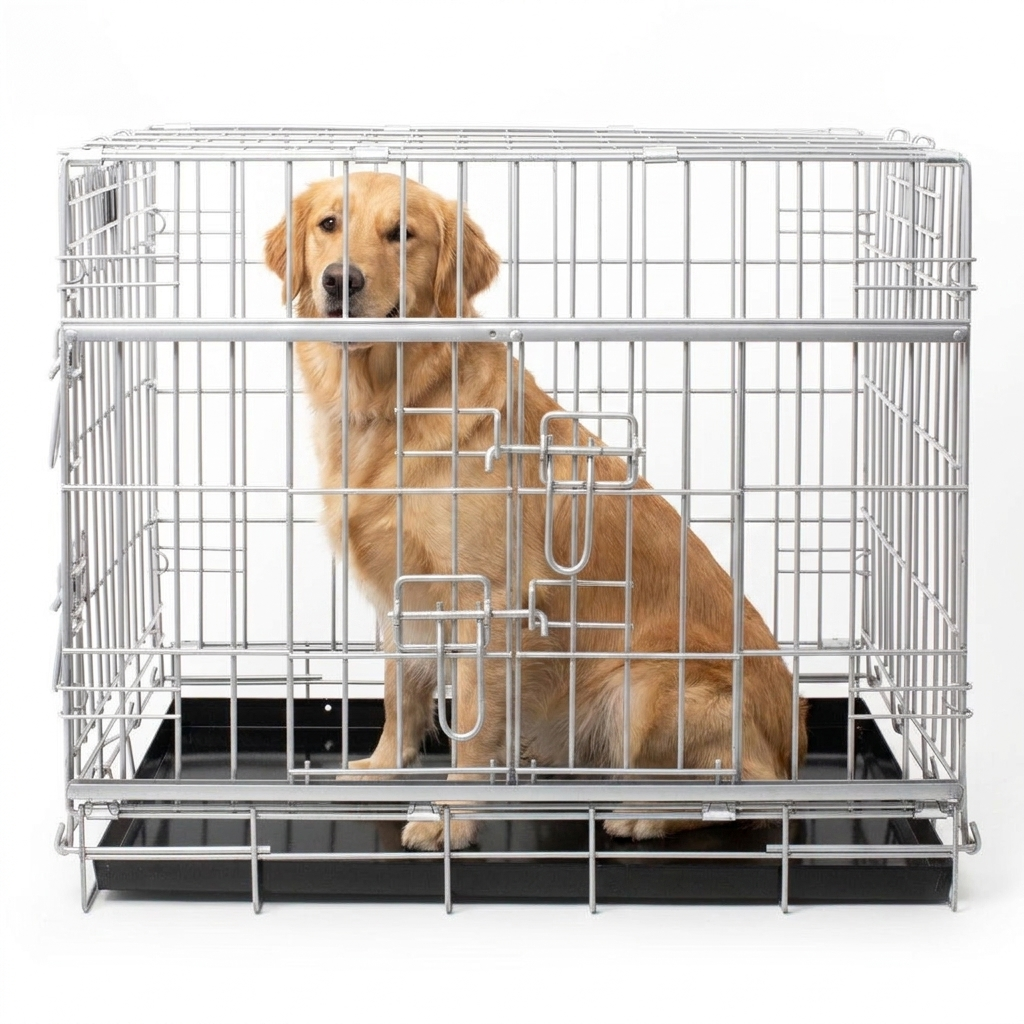 Sliding Door Dog Crate with dog
