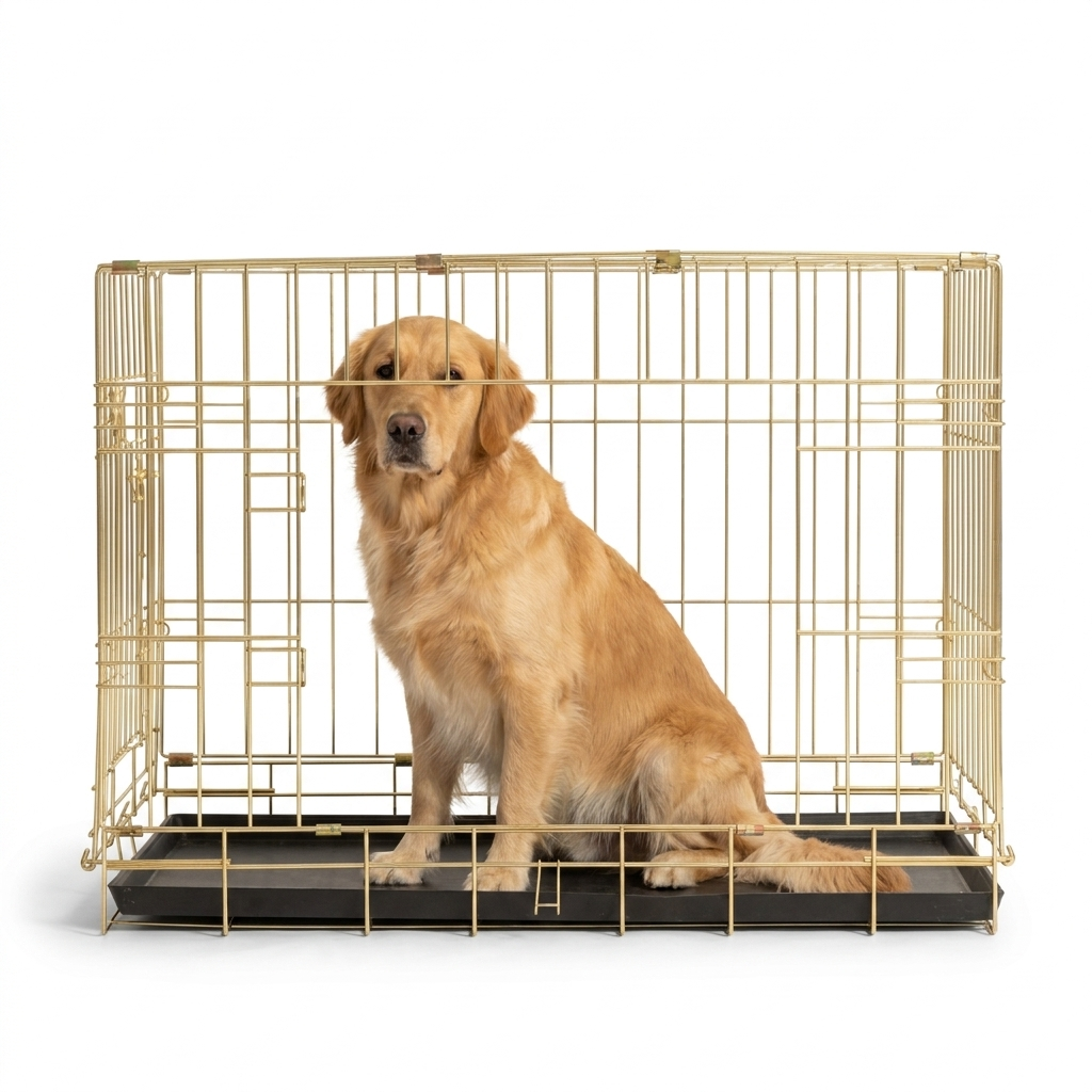 Champagne Gold Deluxe Crate with dog