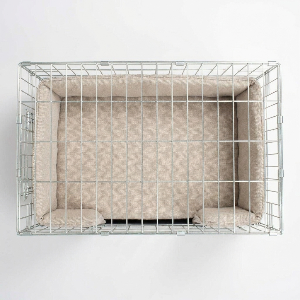 Dog Crate Bumper Natural Herringbone top-down view