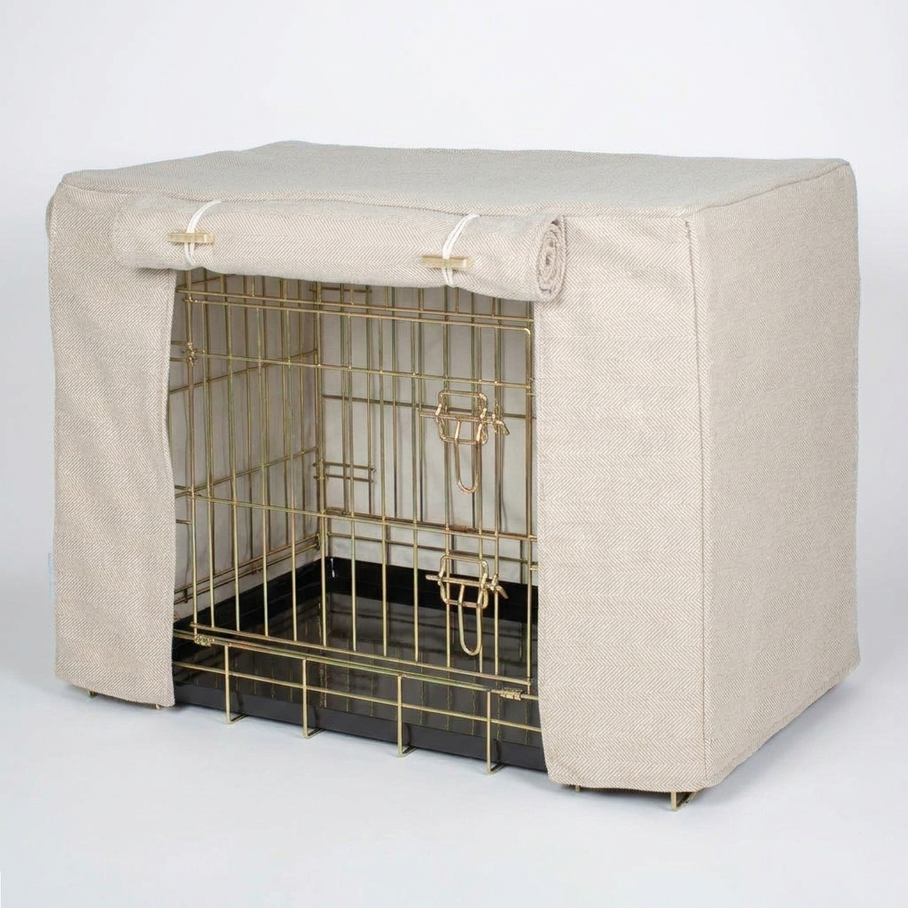 Dog Crate Cover Natural Herringbone angled view