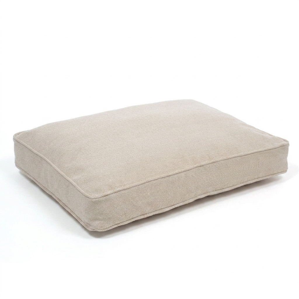 Dog Cushion Natural Herringbone angled view