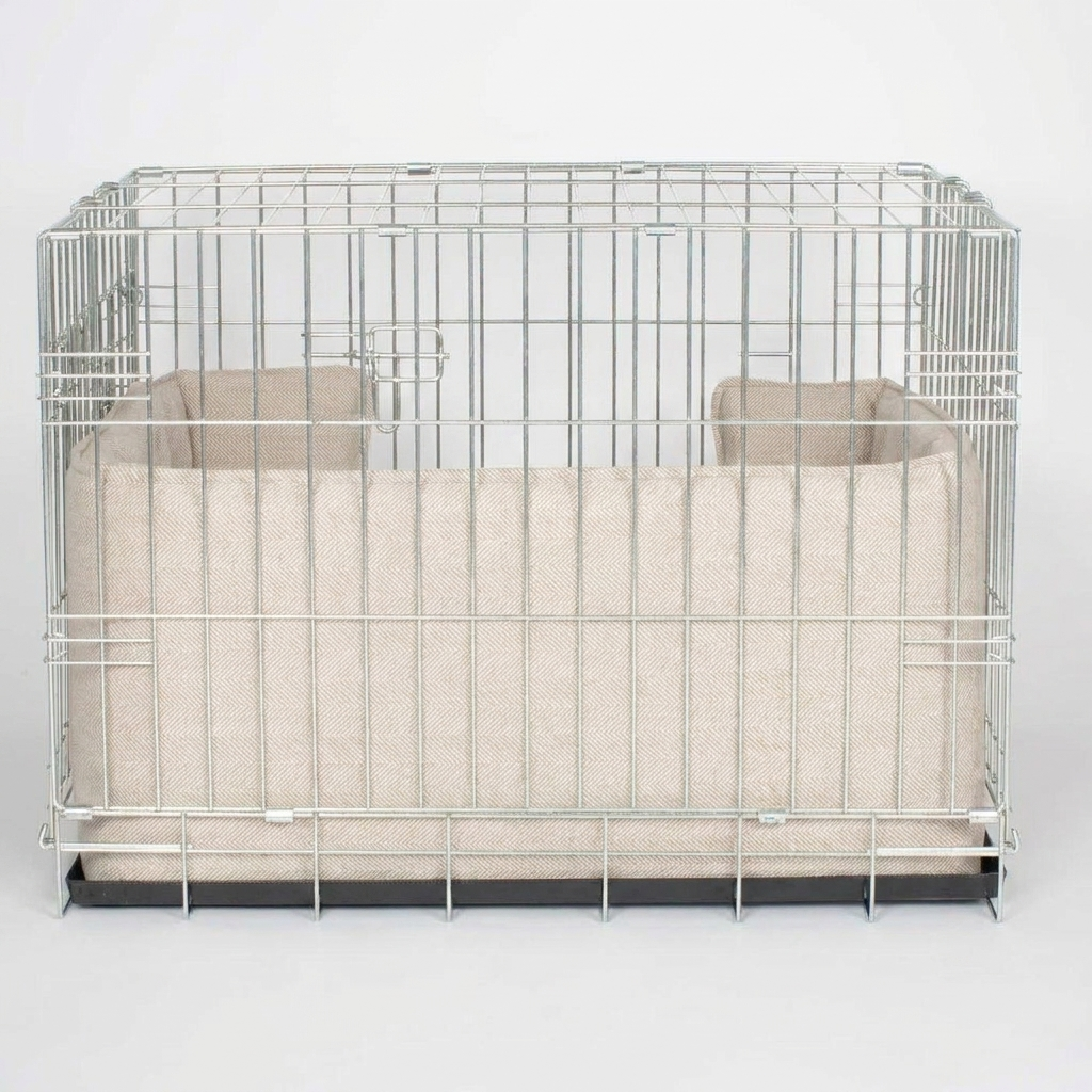 Dog Crate Bumper Natural Herringbone side view
