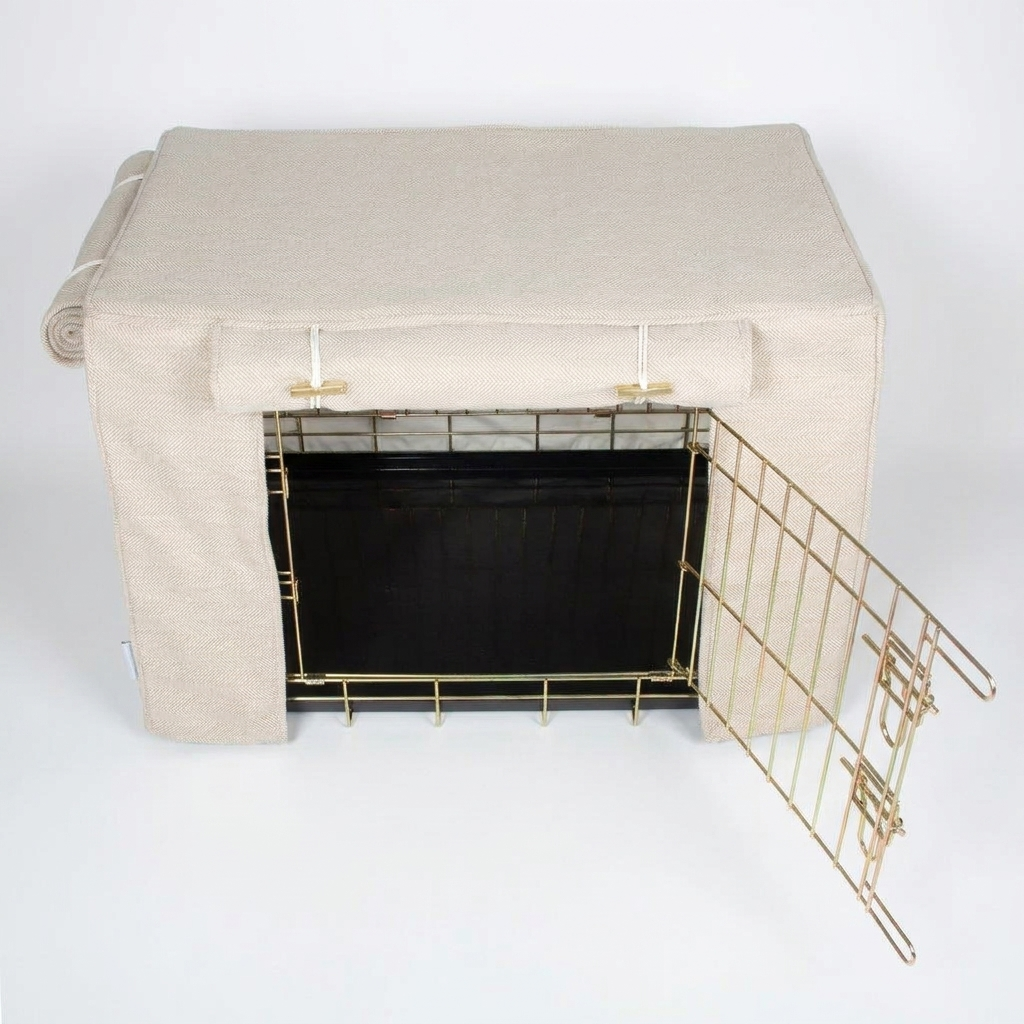 Dog Crate Cover Natural Herringbone top-down view