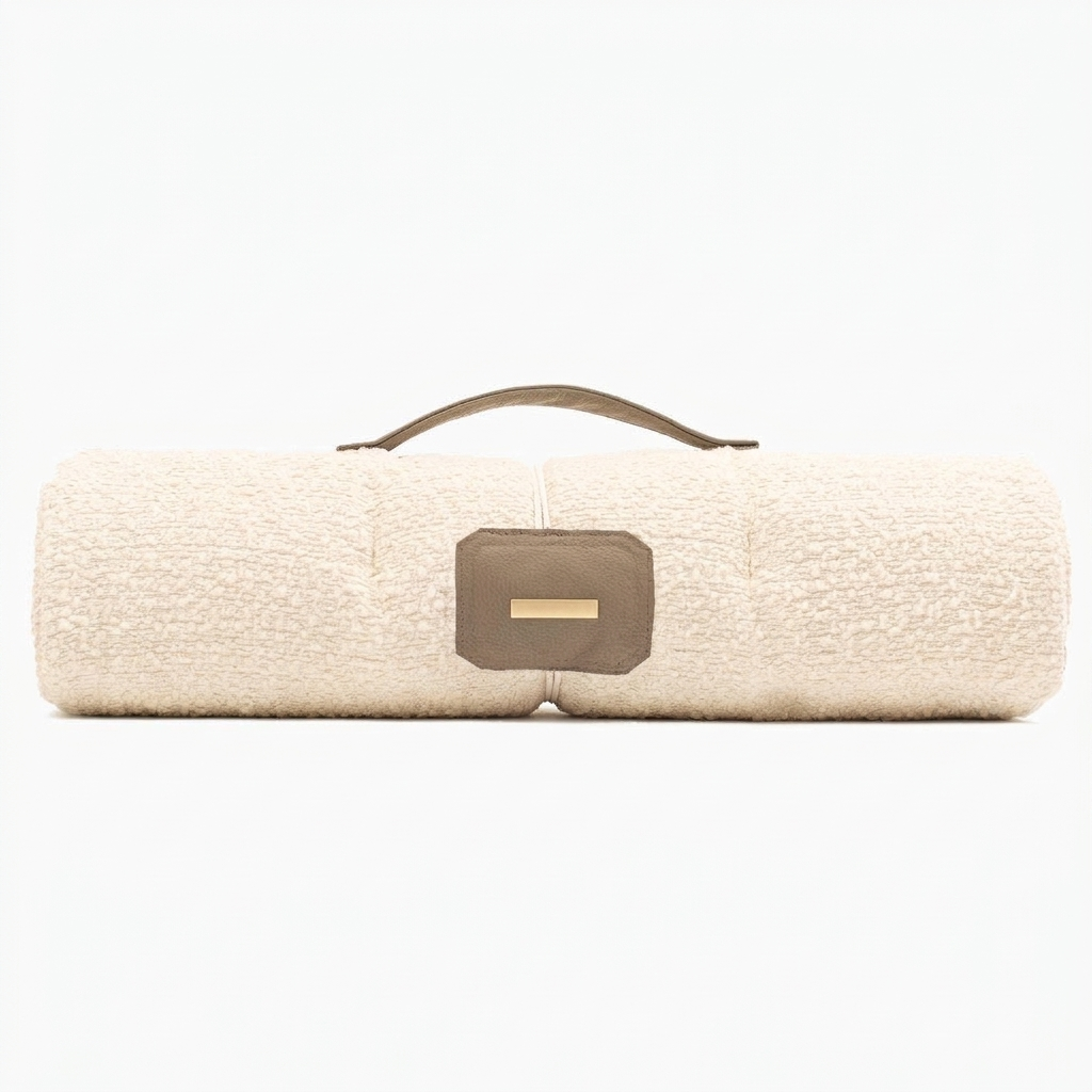 Travel Mat Ivory Bouclé rolled up view