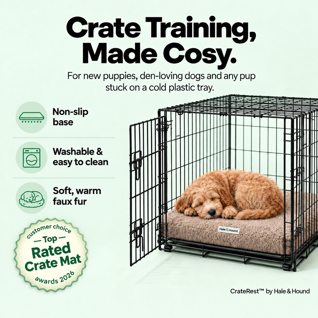 CrateRest dog crate mat with a sleeping puppy in a crate