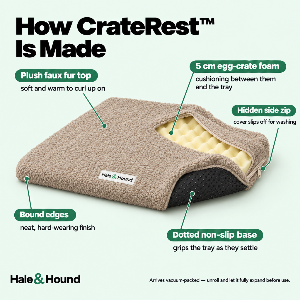 What's inside CrateRest: faux fur top, egg-crate foam, non-slip base