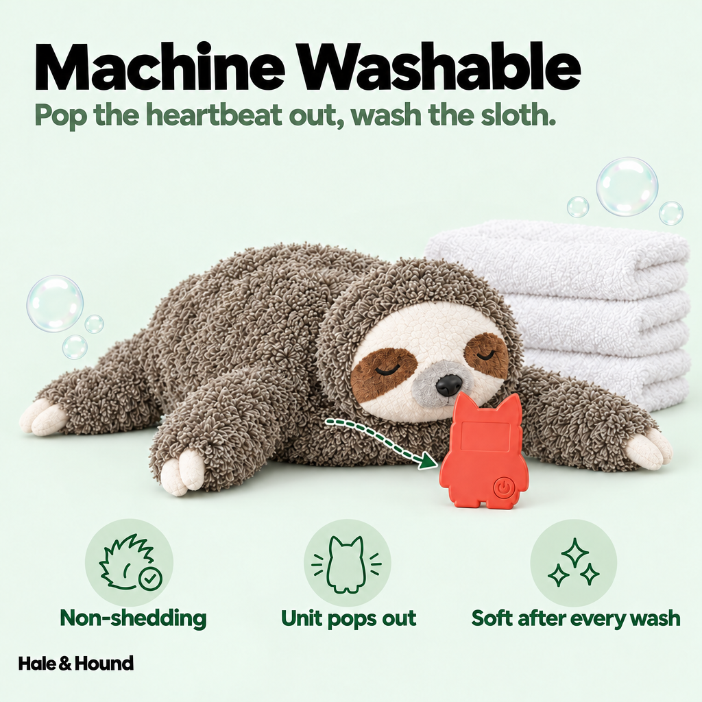 Machine washable: pop the heartbeat unit out and wash the sloth
