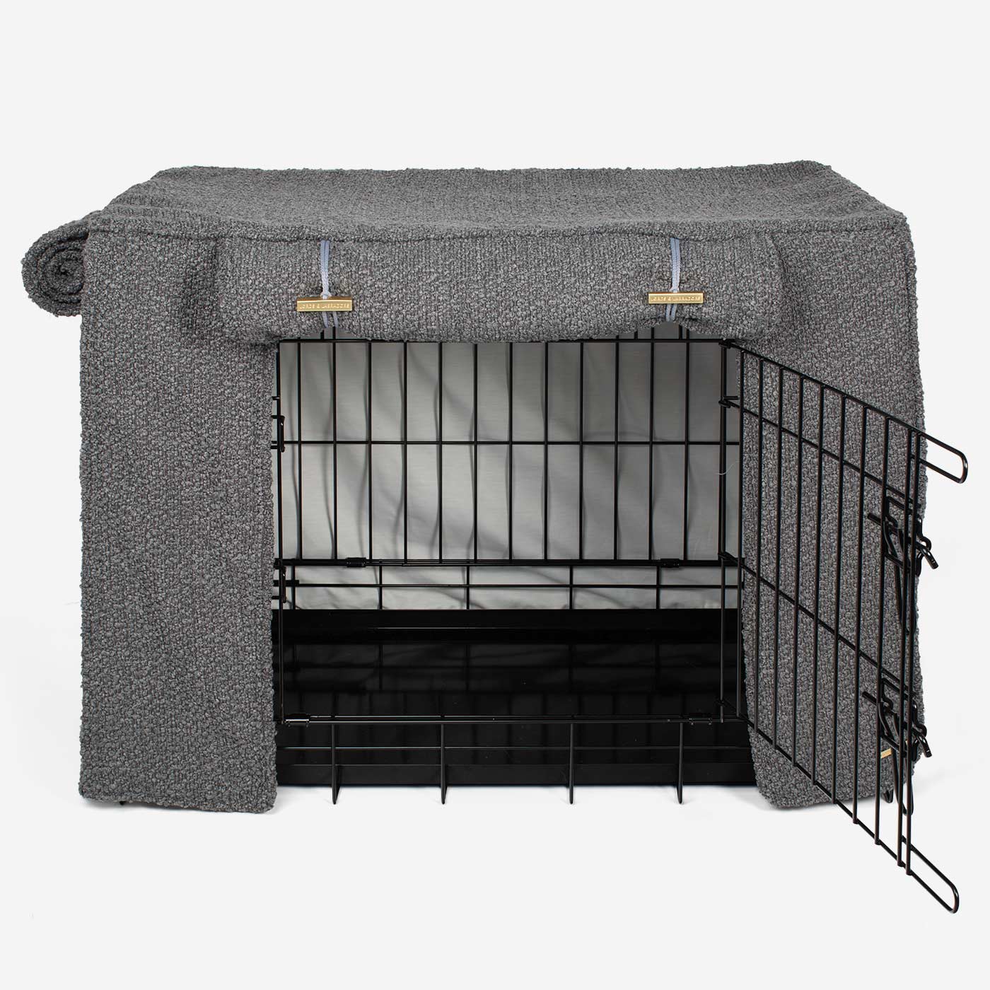 Vollständig gefütterte Hundeboxabdeckung Granit Bouclé Maschinenwaschbar Personalisiert