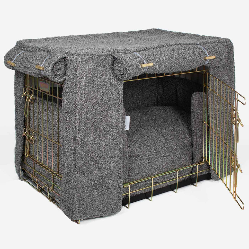 Dog Crate Set Granite Bouclé Fully Lined Personalised