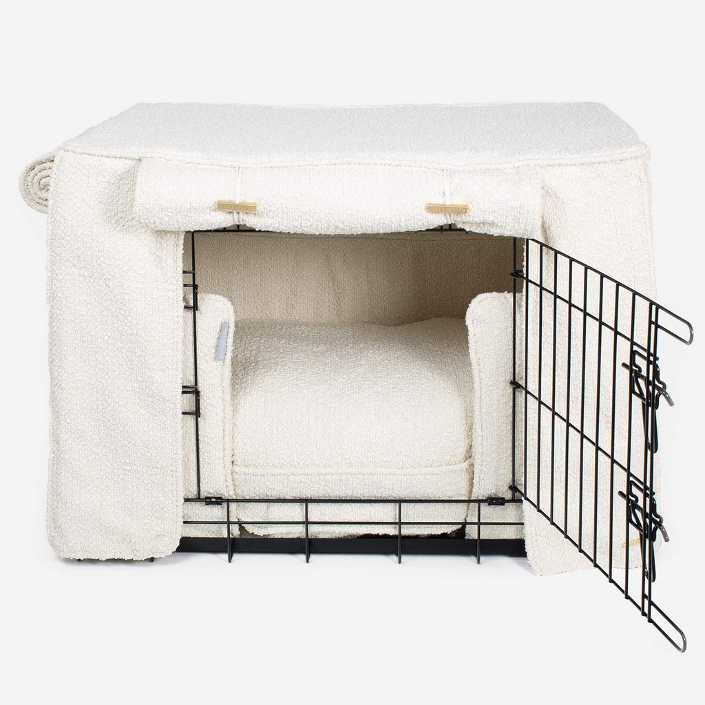 Dog Crate Set Ivory Bouclé Fully Lined Machine Washable Personalised