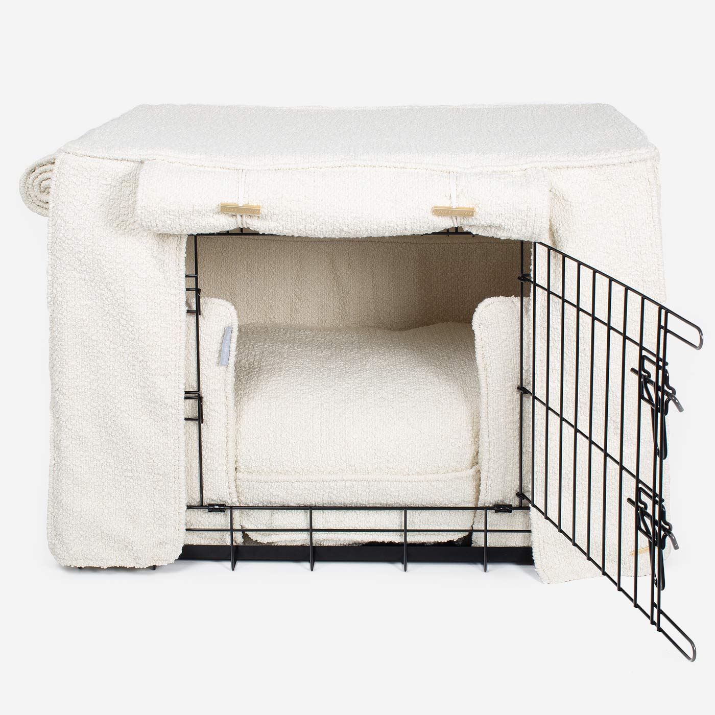Dog Crate Set Ivory Bouclé Fully Lined Machine Washable Personalised