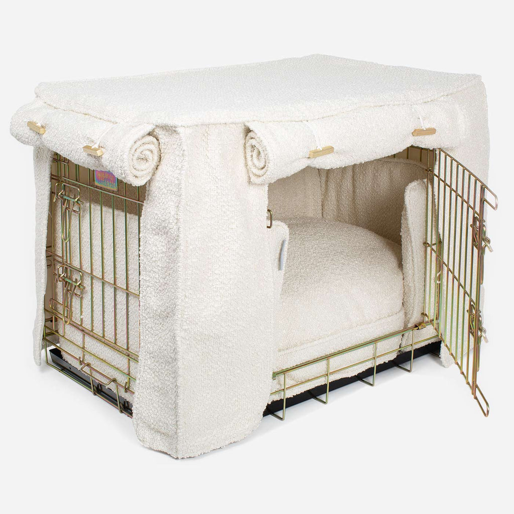 Dog Crate Set Ivory Bouclé Fully Lined Machine Washable Personalised