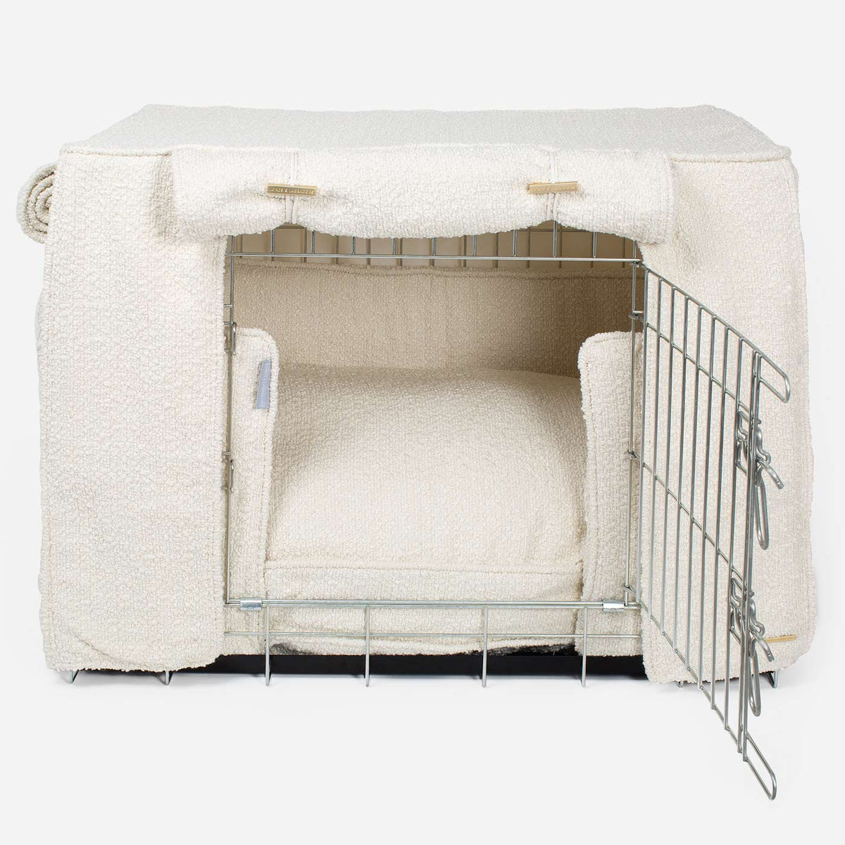 Dog Crate Set Ivory Bouclé Fully Lined Machine Washable Personalised