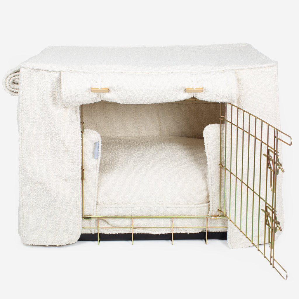 Dog Crate Set Ivory Bouclé Fully Lined Machine Washable Personalised